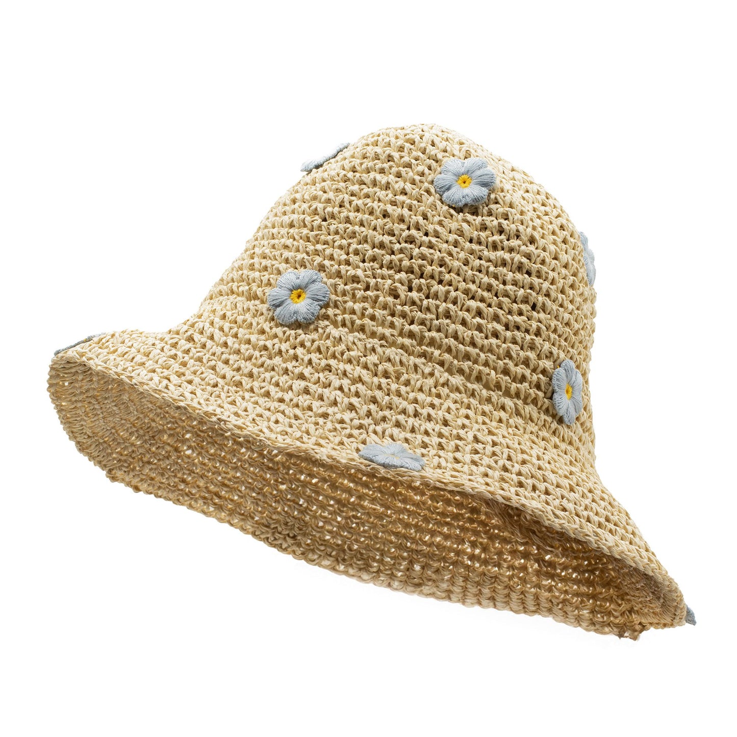 Nomad Sari Sombrero de Paja de Ala Blanda para el Sol - Flores Beige y Azules