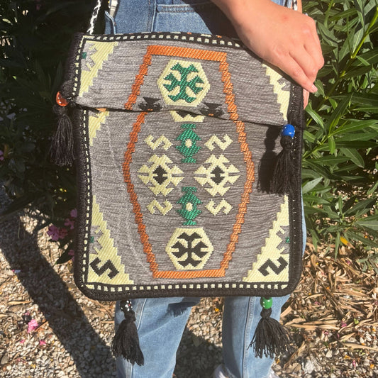Bolso Bandolera de Festival Kilim Gris Pálido