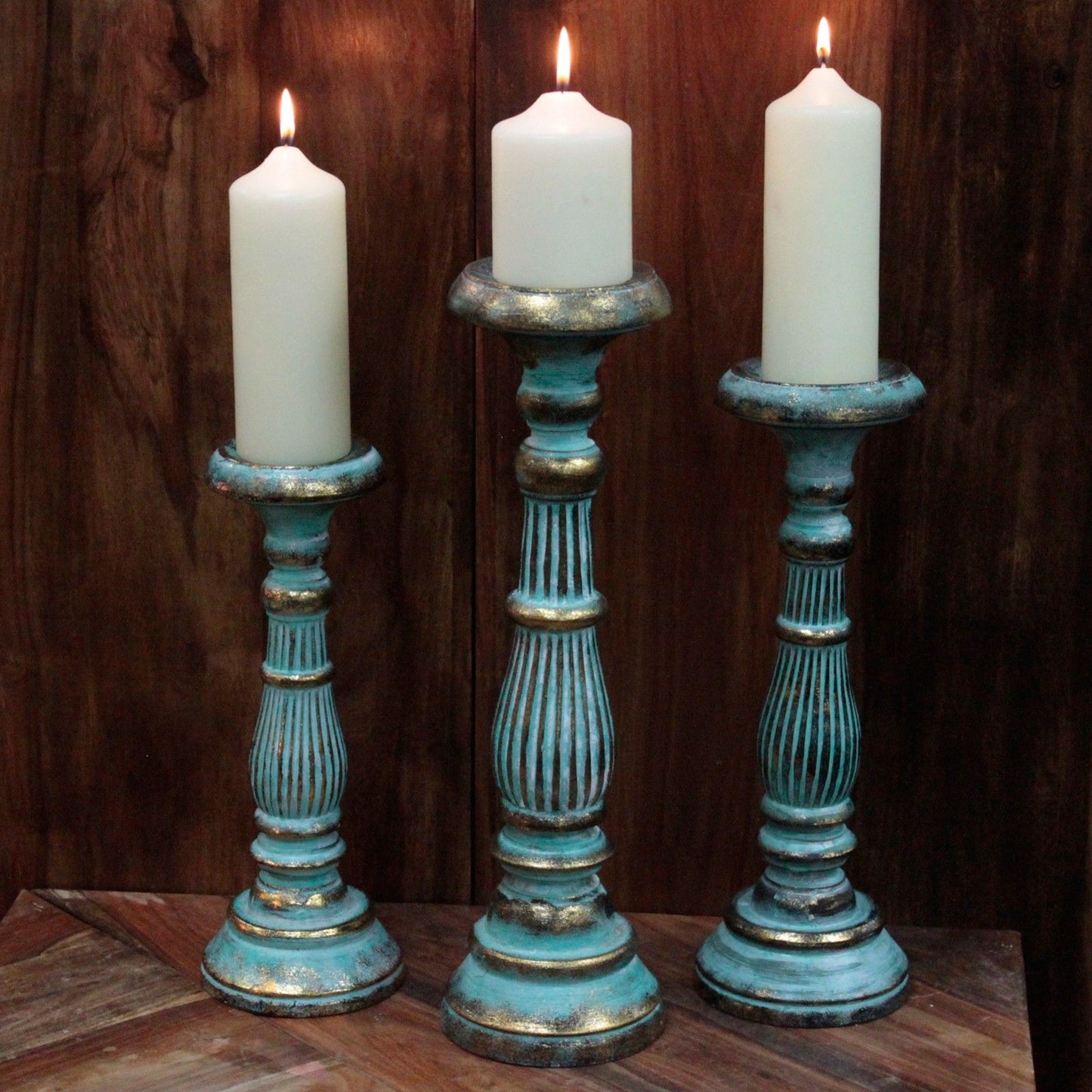 Soporte de Vela Grande Turquois Gold