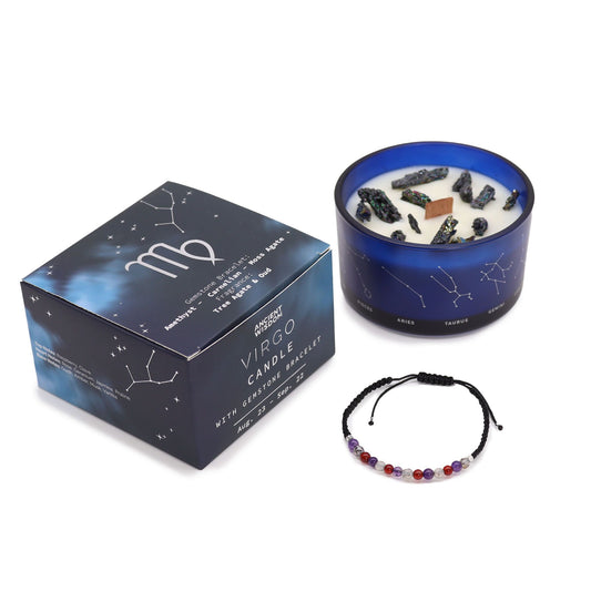 Vela de Cristal del Zodiaco con Pulsera de Piedras Preciosas - Signo Virgo