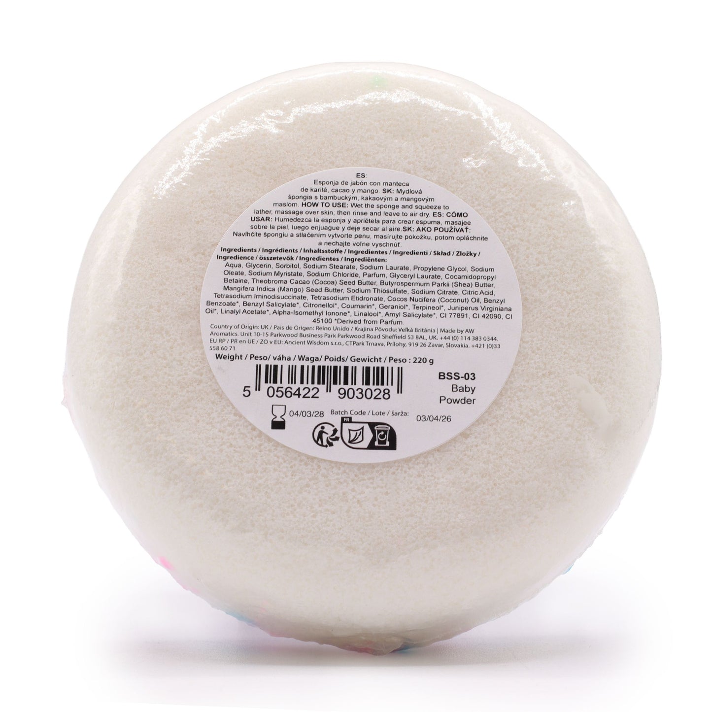 Esponja con Jabón 2 en 1 Exfoliante de Mantequilla – Talco de Bebé