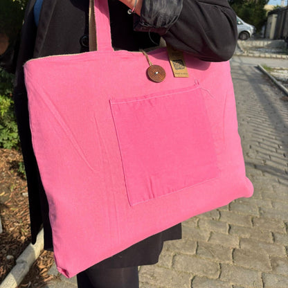 Bolso Grande Reversible de Yute y Algodón Rosa