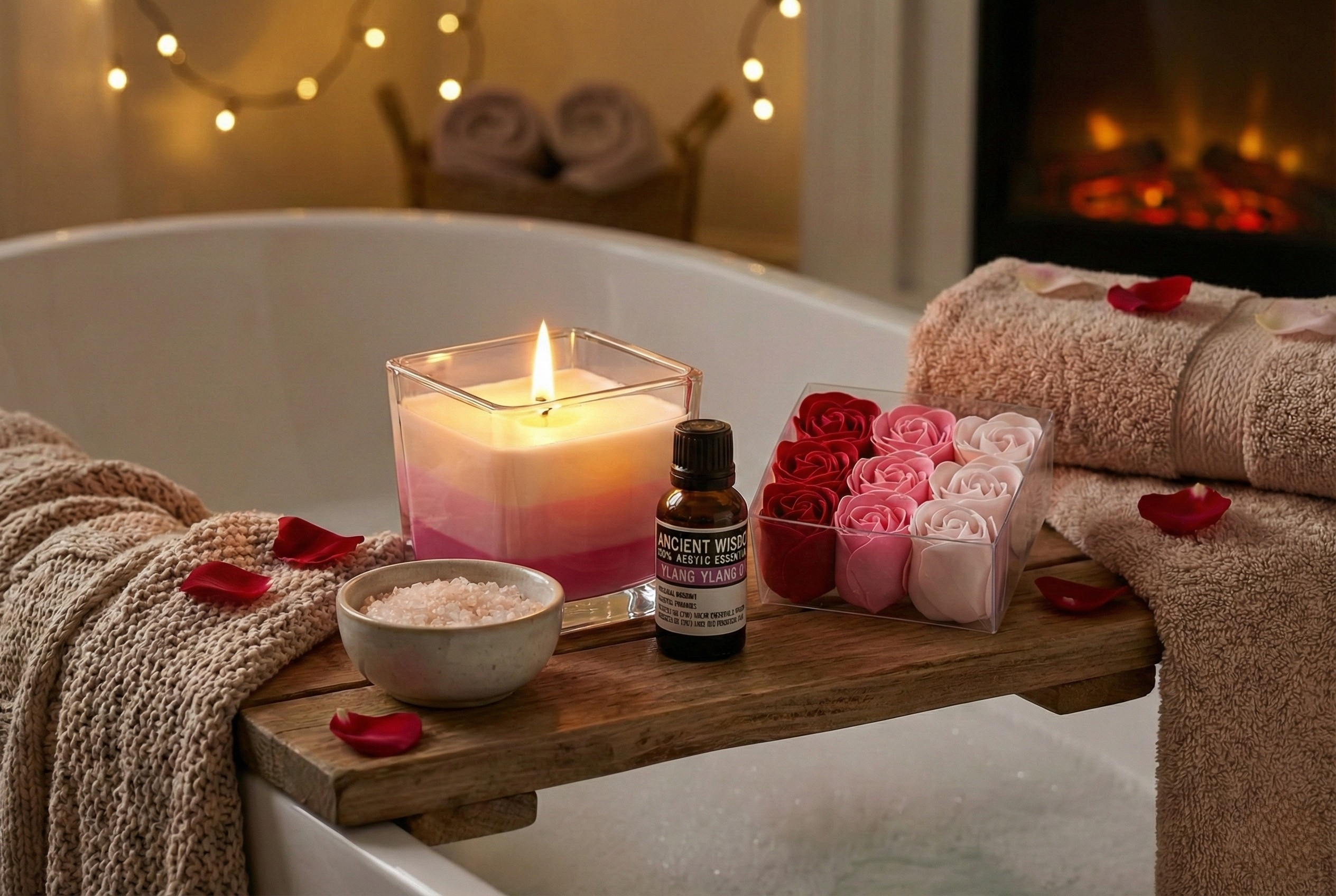 Ritual Amor Consciente | Kit Aromático con Aceite Esencial Ylang Ylang,Vela y Flores de Jabón.