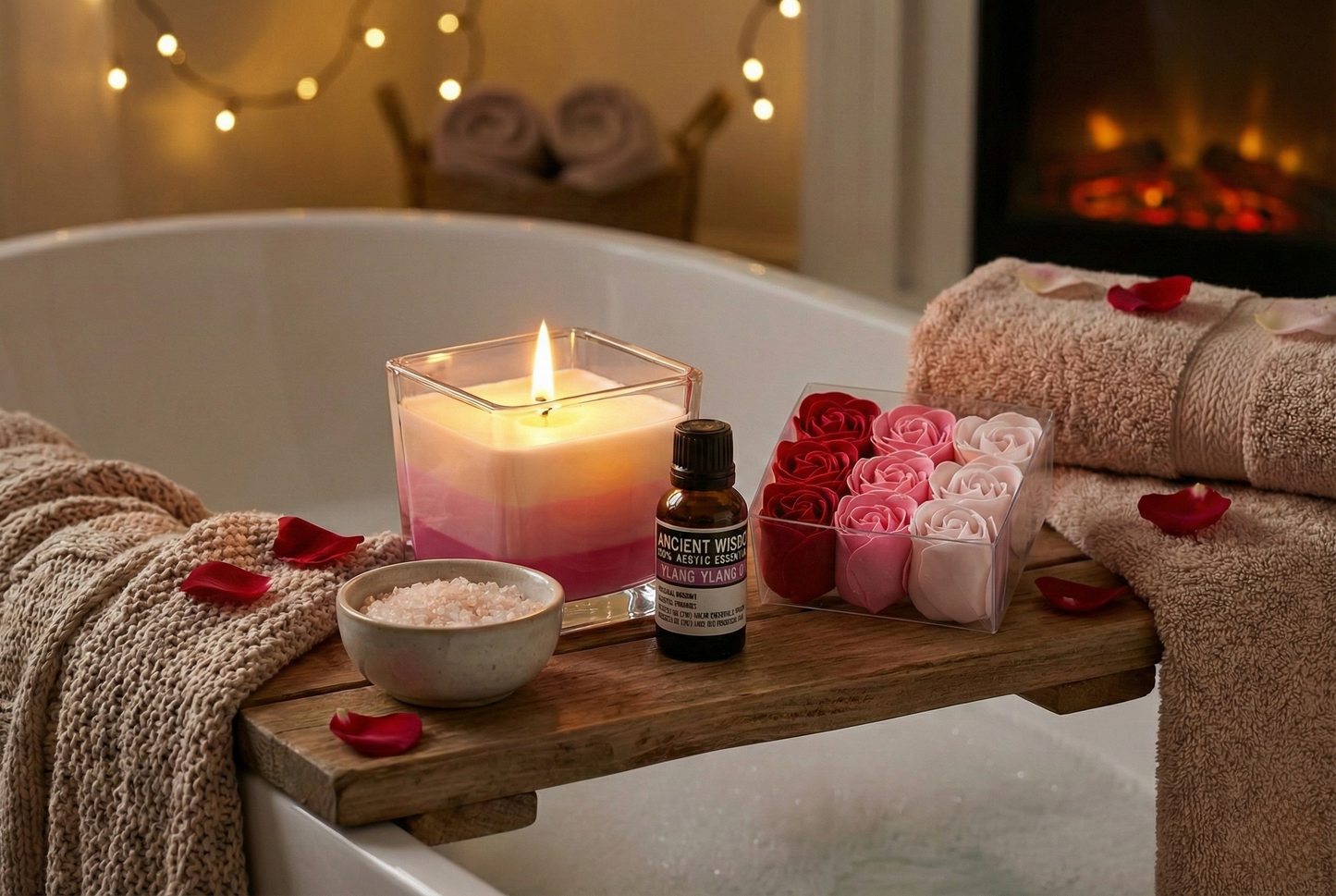 Ritual Amor Consciente | Kit Aromático con Aceite Esencial Ylang Ylang,Vela y Flores de Jabón.