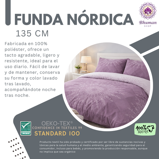 Funda Nórdica Mandala Lavanda 210x220 cm – Cama 135 cm (Incluye 2 Fundas)