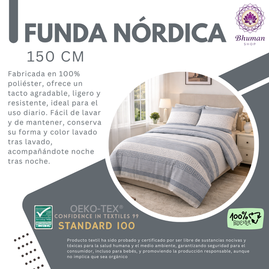 Funda Nórdica Estilo Nórdico Azul 240x220 cm – Cama 150 cm