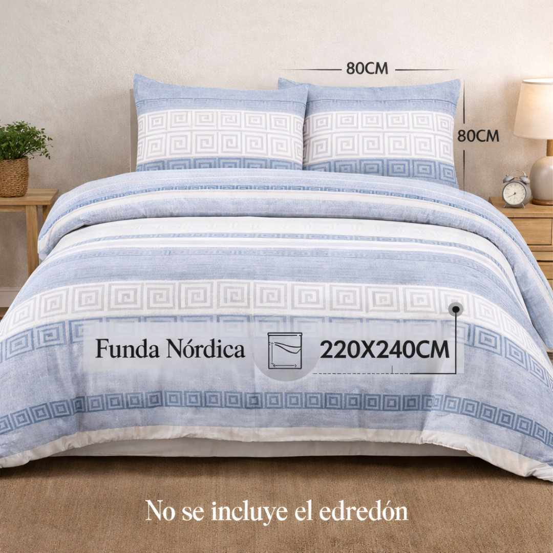 Funda Nórdica Estilo Nórdico Azul 240x220 cm – Cama 150 cm