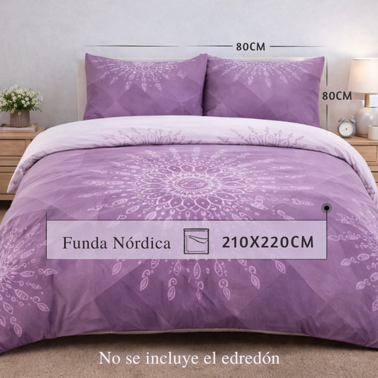 Funda Nórdica Mandala Lavanda 210x220 cm – Cama 135 cm (Incluye 2 Fundas)