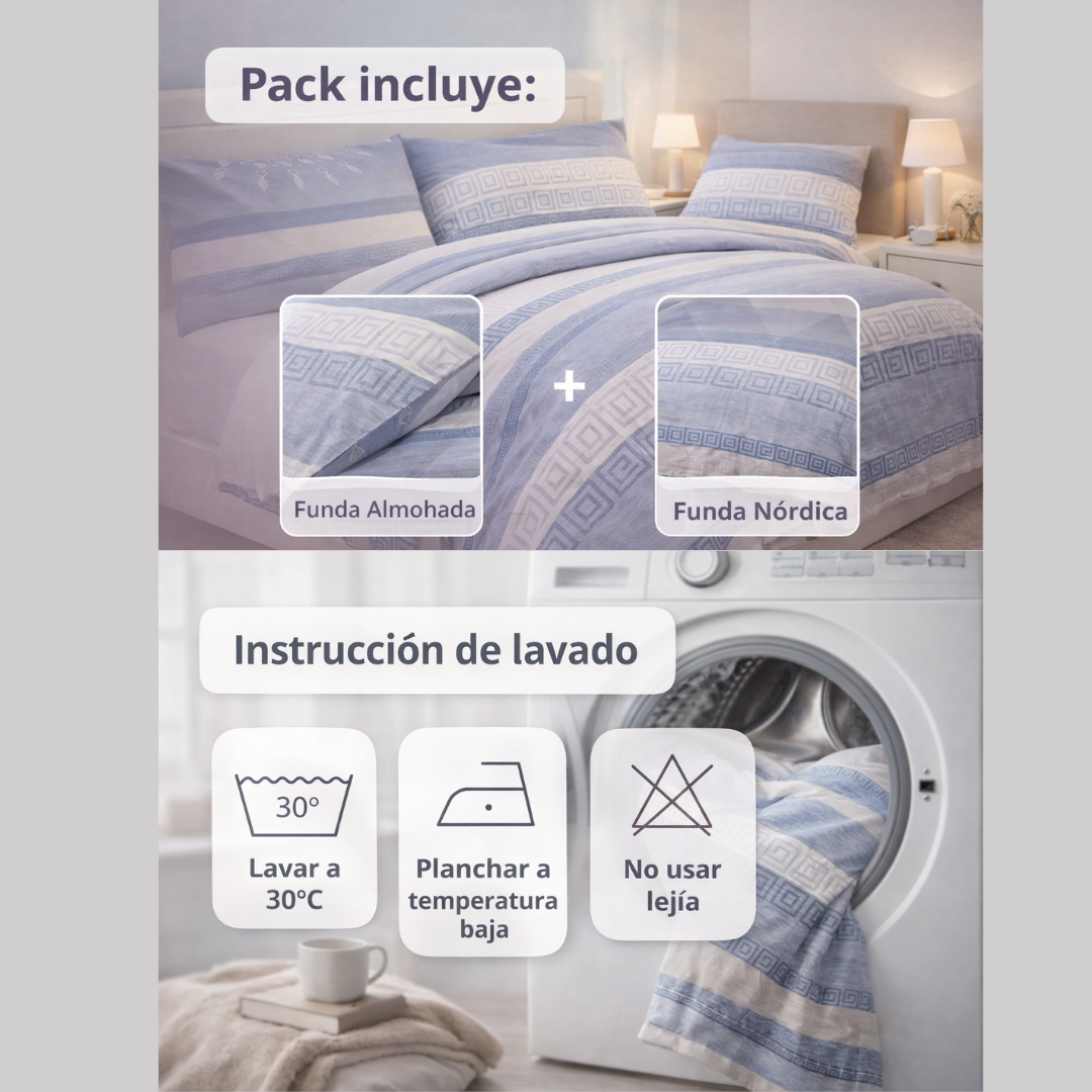 Funda Nórdica Estilo Nórdico Azul 240x220 cm – Cama 150 cm